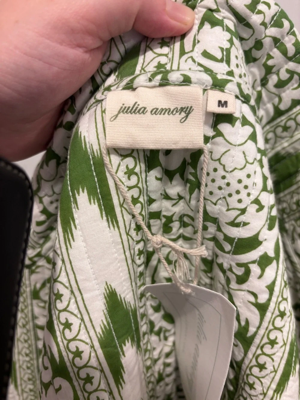Julia Amory Green White Floral Quilted Jacket Mandarin Collar Size M NWT - Picture 4 of 9